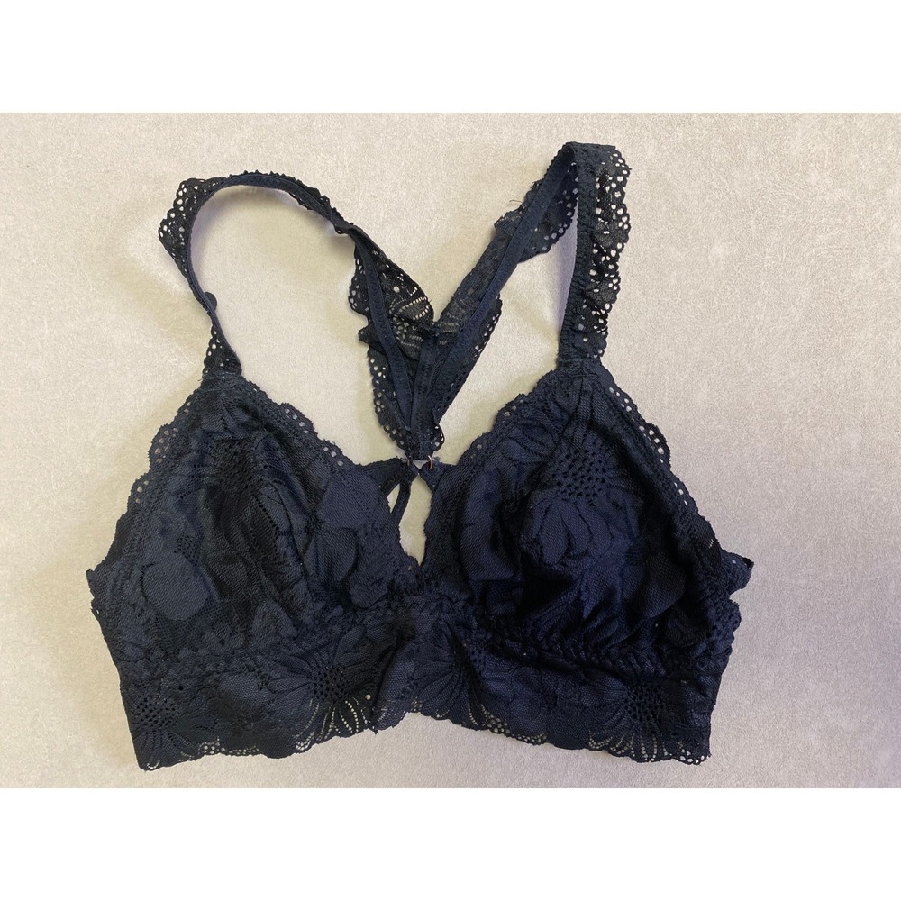 Aerie Black Floral Lace Racerback Bralette Scallop Trim Small